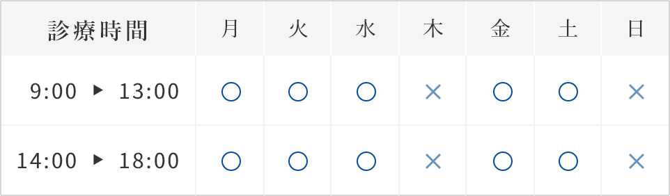 診療時間　9:00-13:00／14:00-18:00